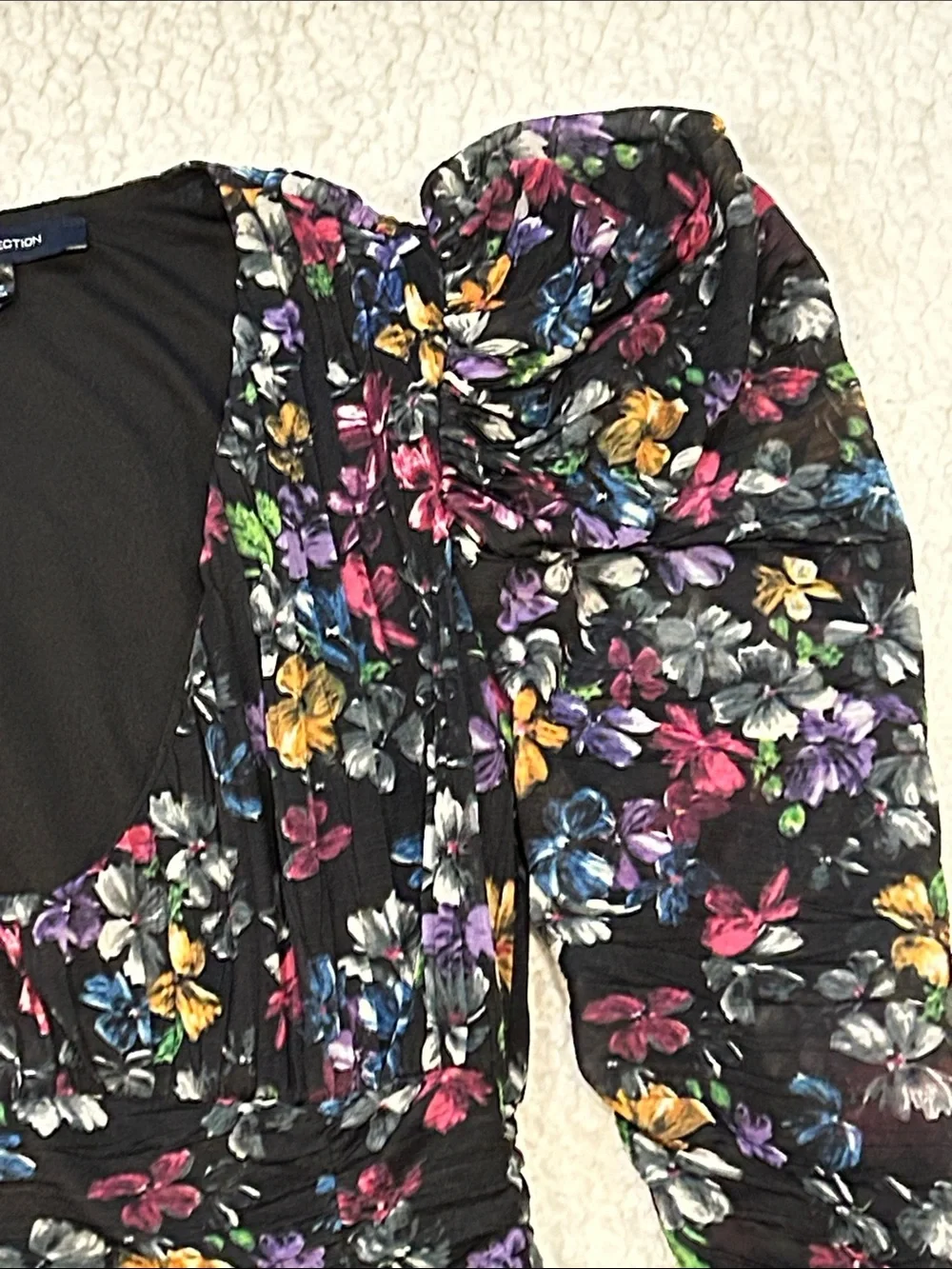 French Connection Zelka Alanna Jersey Mini Dress Black Multi sz 0 Bodycon Floral
